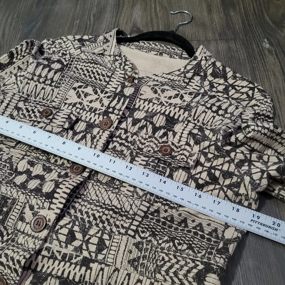 Charter Club Tan Jacket Beige 80s 90s Ethnic Geo Print Size M Button Up Cotton - Picture 3 of 7